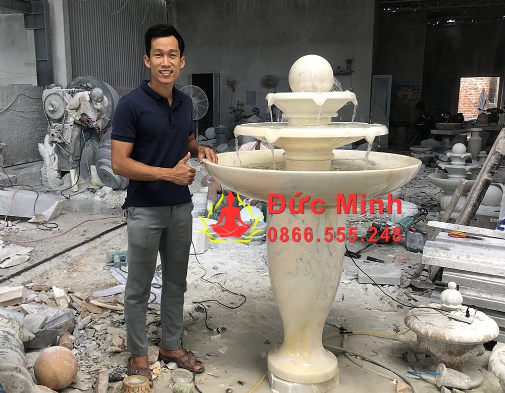 Đài Phun Nước Luân Hồi Đá Cẩm Thạch Vàng Đẹp