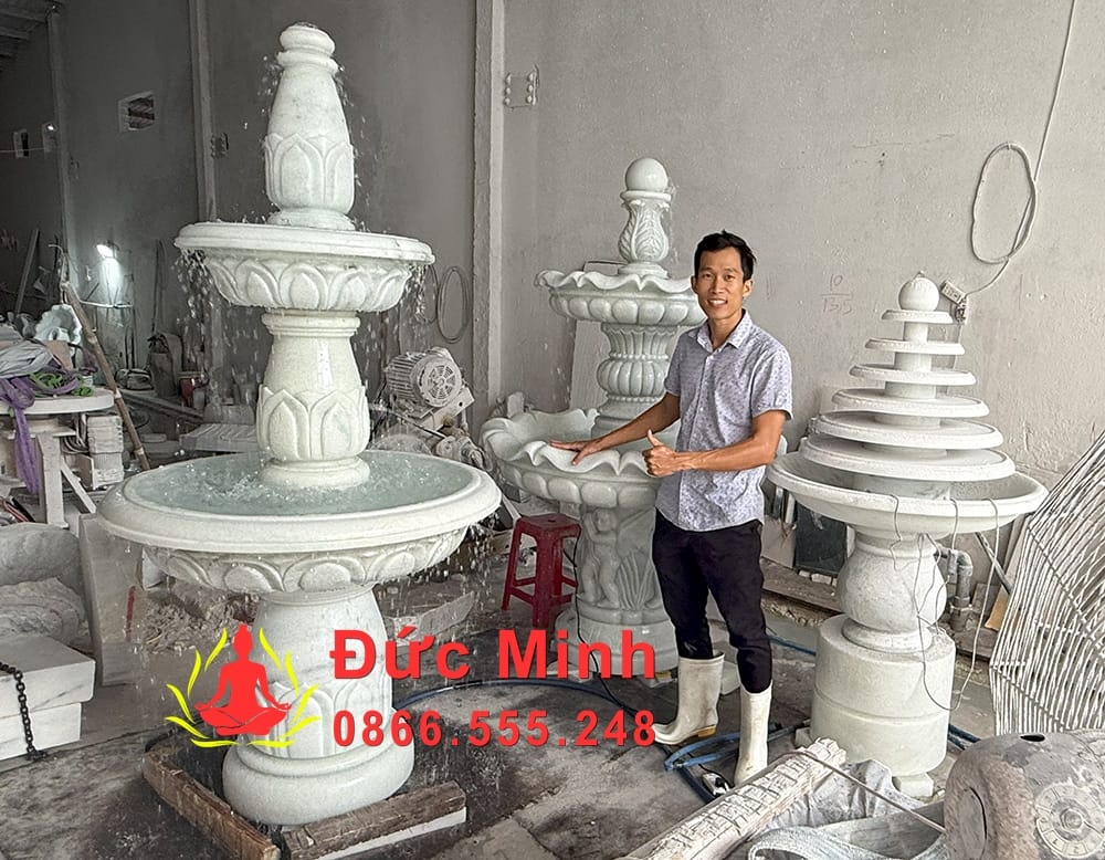 Đài Phun Nước Thiên Thần Đá Cẩm Thạch Nguyên Khối