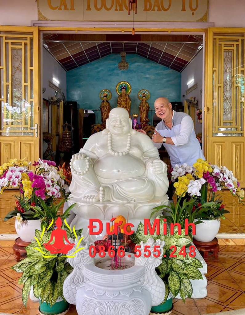 Tượng Di Lặc Đá Cẩm Thạch Trắng Đẹp Cao 1m2