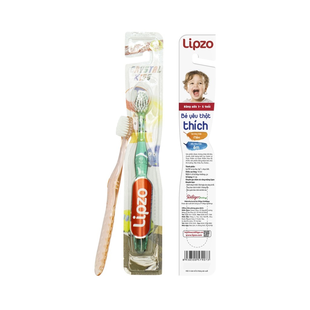 Combo 3 Bàn Chải Đánh Răng Lipzo Crystal Kids Lông Chỉ Tơ Nha Khoa Kháng Khuẩn Dành Cho Trẻ Em Từ 2 - 5 Tuổi