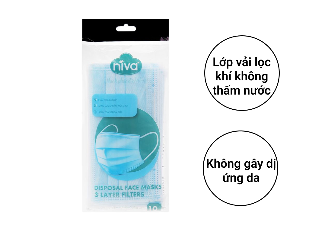 Combo 10 Khẩu Trang Y Tế 3 Lớp Niva Gói 10 Cái Kháng Khuẩn, Ngăn Khói Bụi, Vi Khuẩn Hàng Chính Hãng