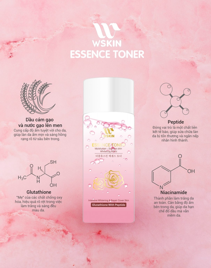 Nước Hoa Hồng Tinh Chất Dưỡng Trắng Da WSKIN Essence Toner 150ml