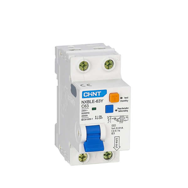 NXBLE-63Y 1P+N Cầu dao chống giật kết hợp bảo vệ quá tải Chint 4,5kA RCBO