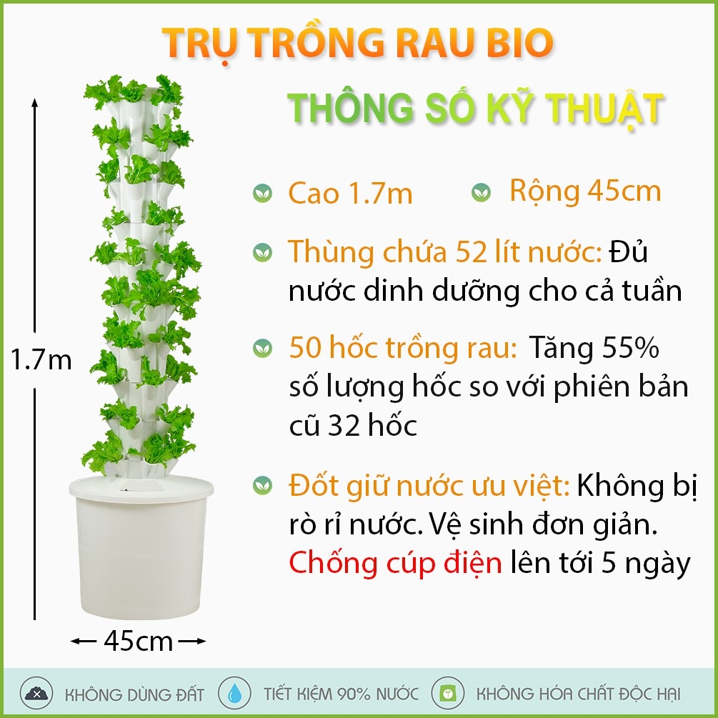 Combo 8 Trụ đứng Trồng Rau Thủy Canh kèm 8 cặp DD/Bơm/mút xốp/Hạt giống/Khay ươm