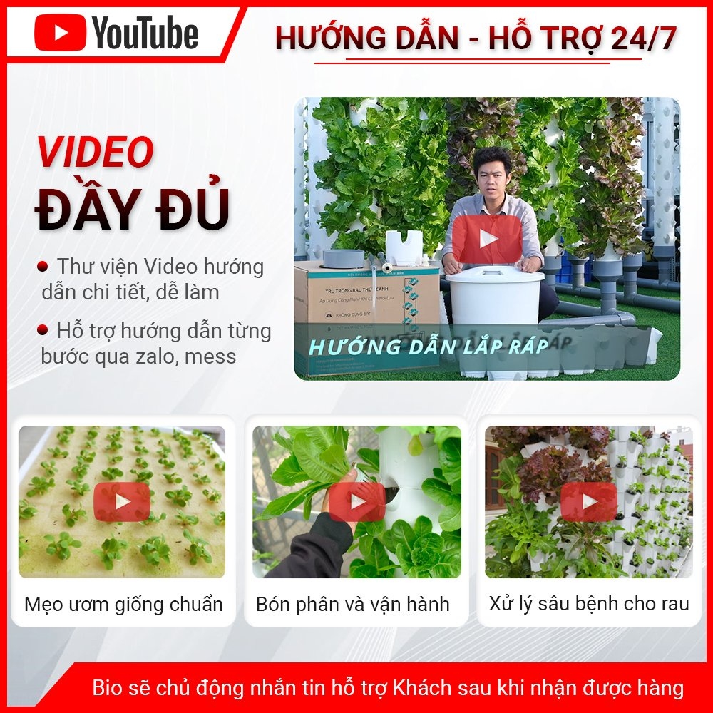 Combo 8 Trụ đứng Trồng Rau Thủy Canh kèm 8 cặp DD/Bơm/mút xốp/Hạt giống/Khay ươm