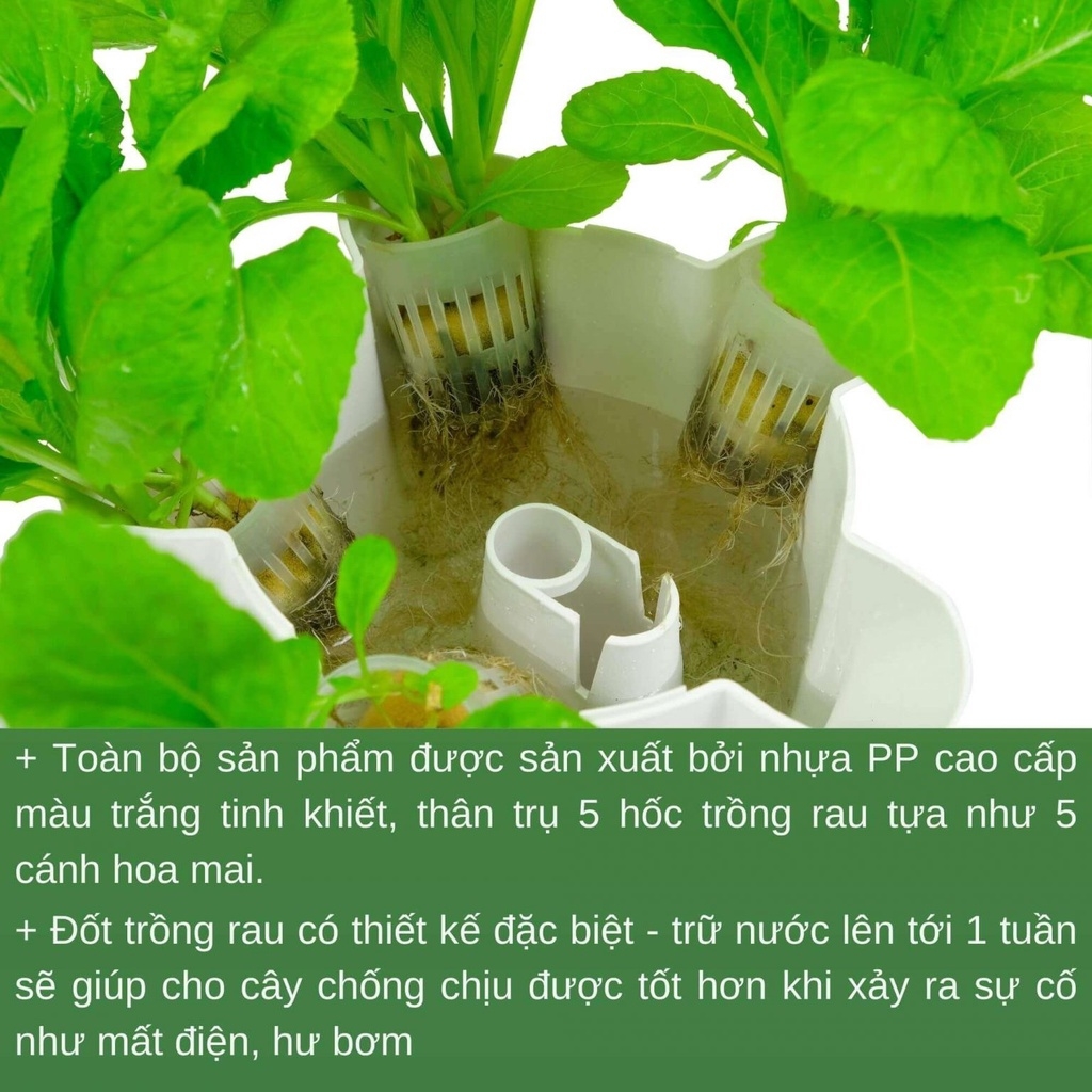 Trụ Trồng Rau Khí Canh / Thủy canh 50 hốc rau (Trụ cơ bản Trụ + Rọ +Bơm)