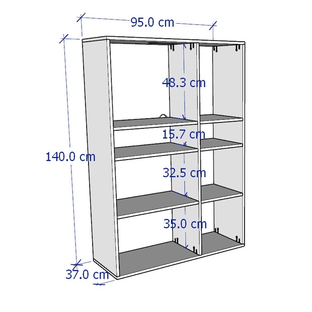 SOSIA, Kệ sách 2 gian 4 tầng SHE_030, 95x37x140cm