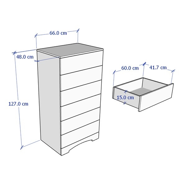STEP ONE, Tủ lưu trữ tân cổ điển 6 hộc tủ kéo DRA_146, 66x48x127cm