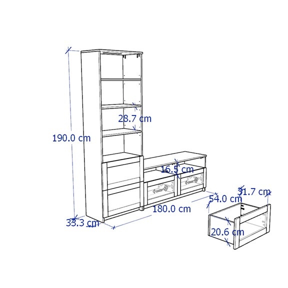 KALUA, COMBO Kệ TV 2 hộc kéo kết hợp kệ tủ cao STO_052, 180x41x190cm