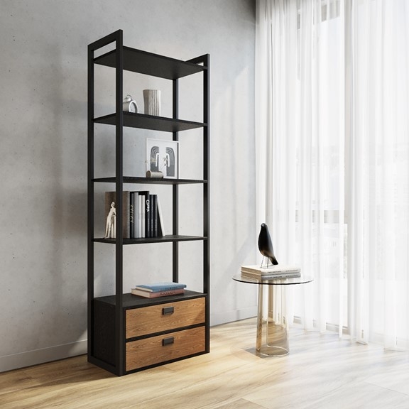 HENRY, Kệ trưng bày 4 tầng 2 ngăn kéo SHE_136, 65x35x185cm