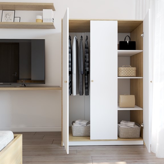 MORA, Tủ quần áo 3 gian đa năng WAR_060, 117x55x176cm