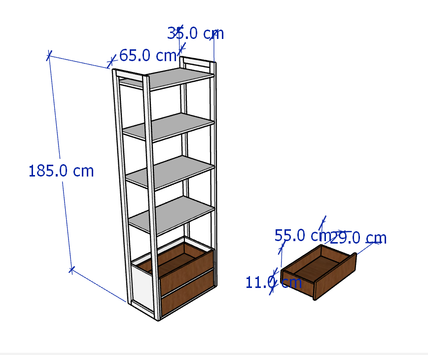 HENRY, Kệ trưng bày 4 tầng 2 ngăn kéo SHE_136, 65x35x185cm