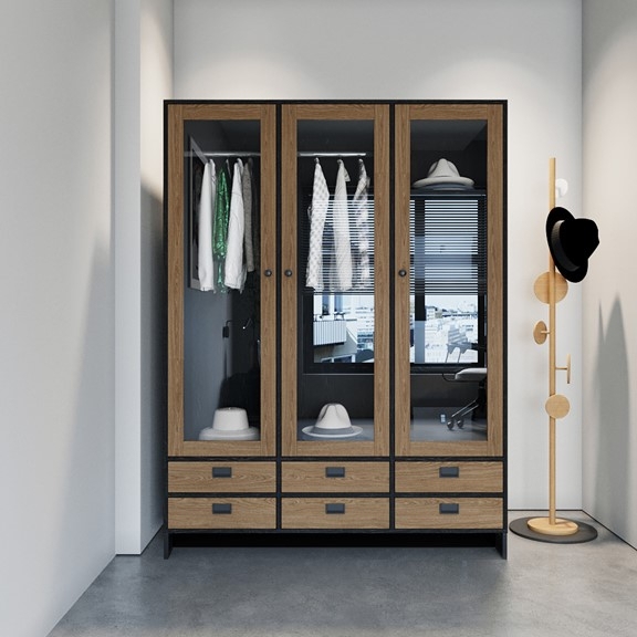 HENRY, Tủ quần áo 3 gian hiện đại WAR_103, 135x59x180cm