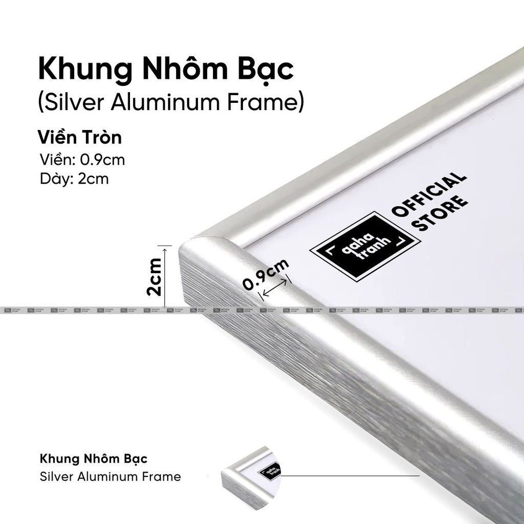 Khung tranh hợp kim nhôm cao cấp viền tròn qaha tranh – nhiều kích thước & đa dạng màu sắc