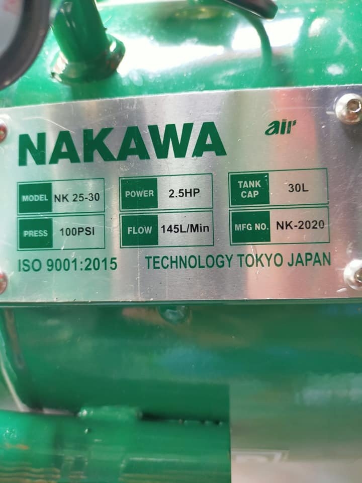 Máy Nén Khí Không Dầu Nakawa 2.5HP 30L NK 25-30