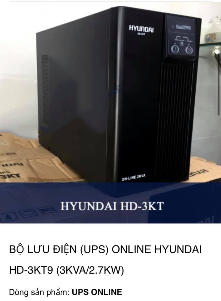 Bộ Lưu Điện Hyundai Online Pin Trong HD-3KT9