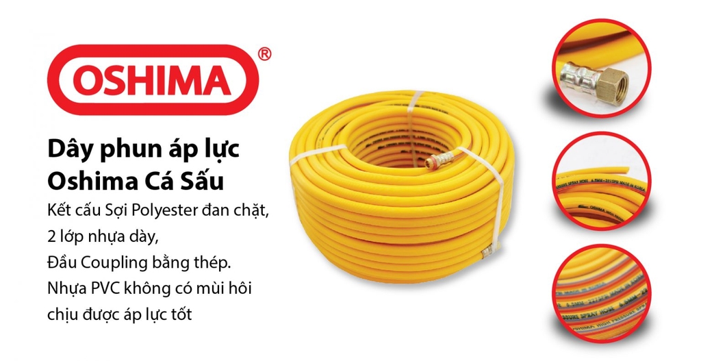 Dây Phun Xịt Áp Lực Oshima Cá Sấu 6.5mm HQ 6.5 50m