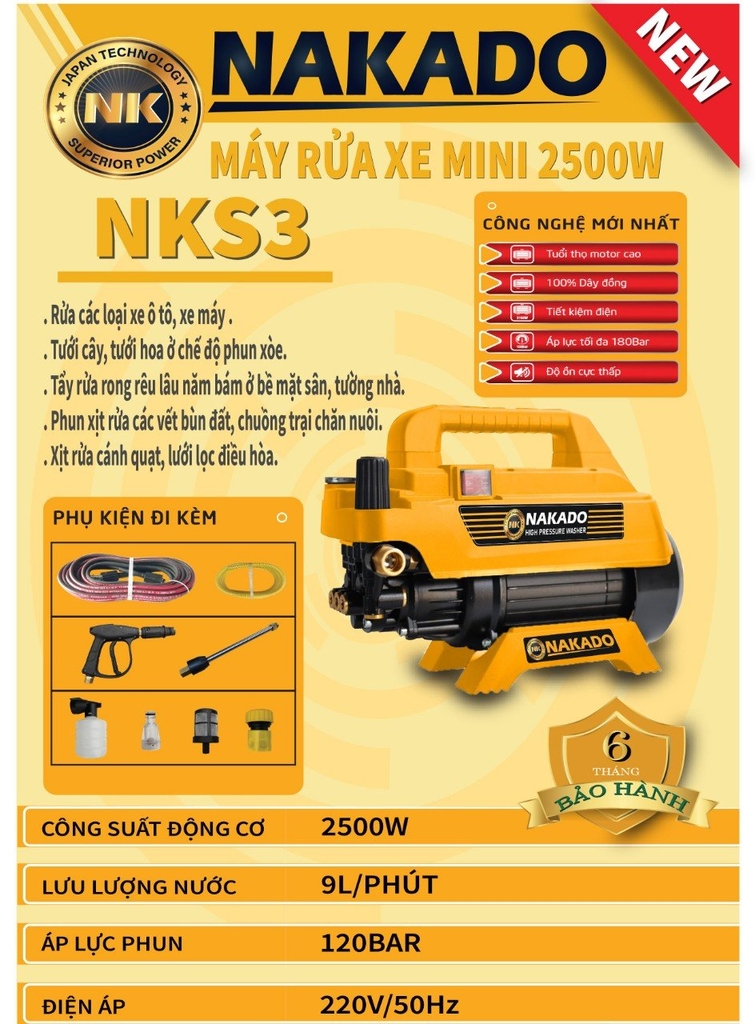 Máy Rửa Xe Nakado 2500W NKS3