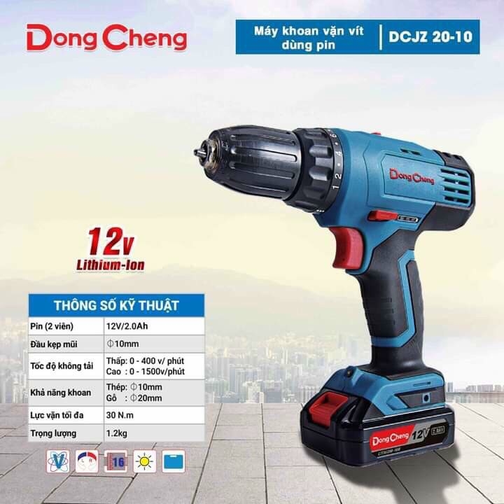 Máy Khoan Vặn Vít Dùng Pin 12V DongCheng DCJZ20-10 EM