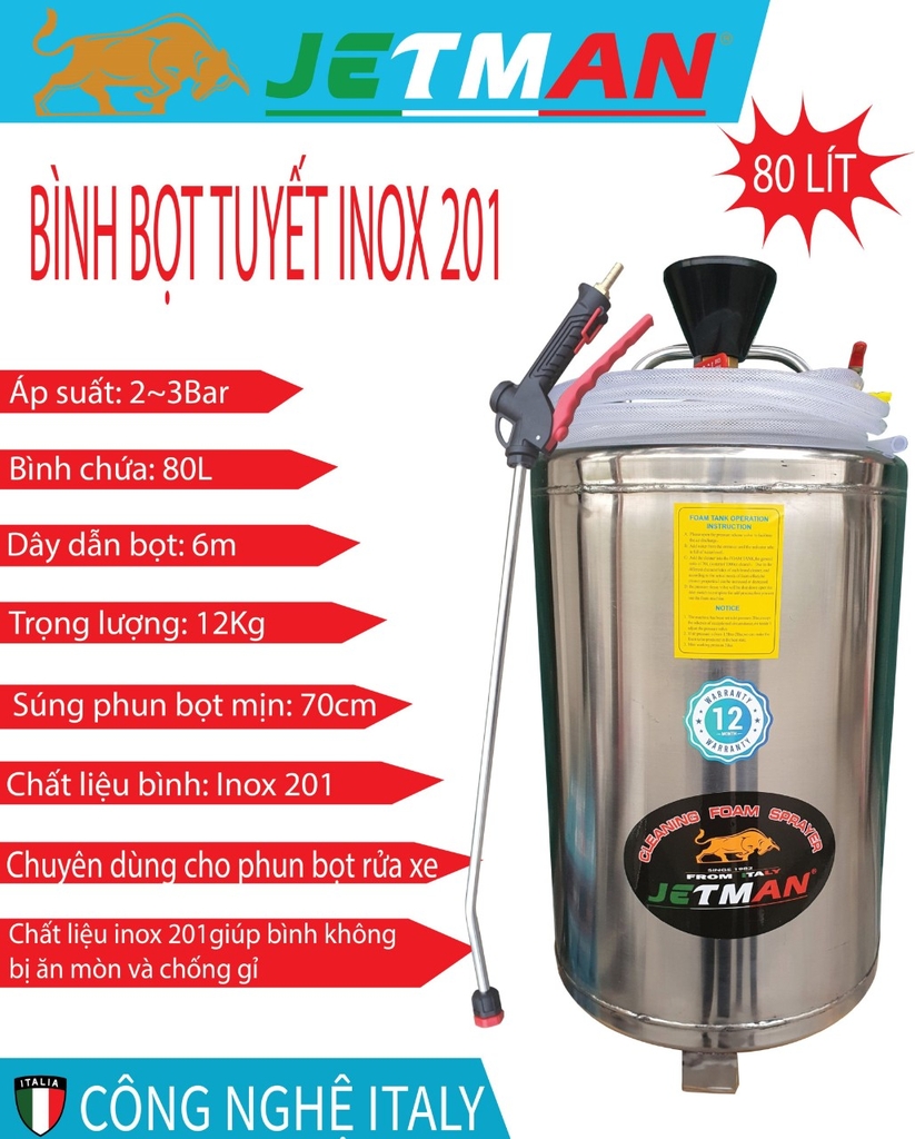 Bình Phun Bọt Tuyết Inox 201 Jetman 80L BB201/80