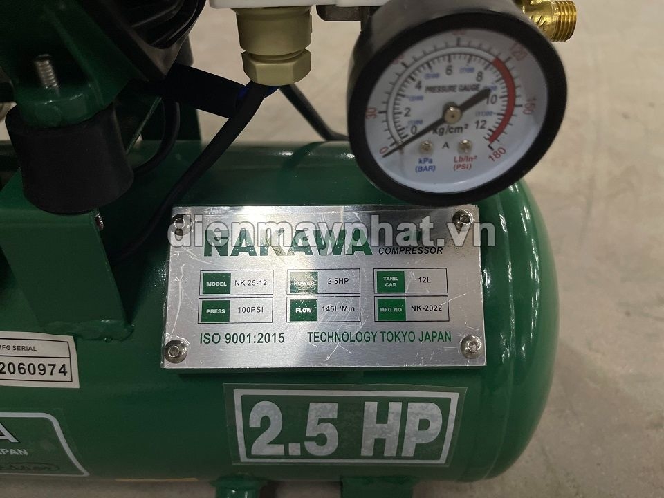 Máy Nén Khí Không Dầu Nakawa 2.5HP 12L NK 25-12