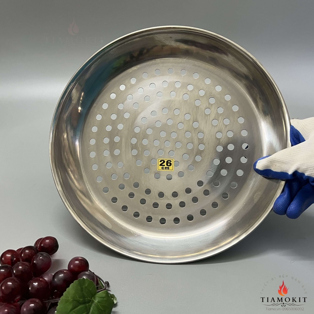 Khay tròn inox đục lỗ phi 22, 24, 26cm