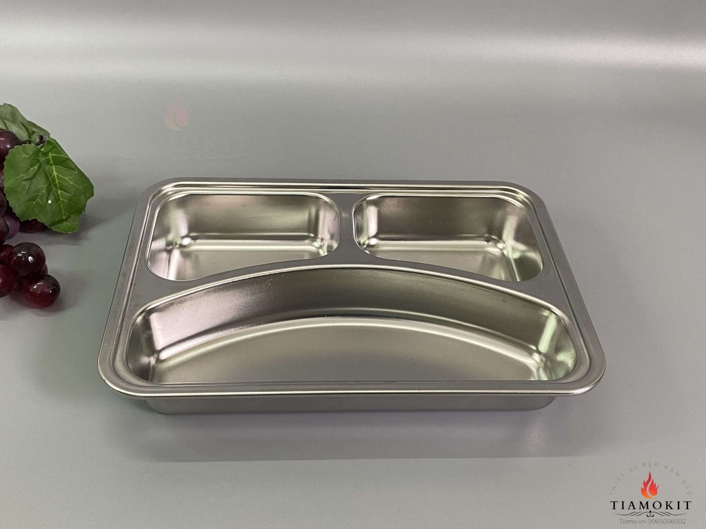 Khay chia cơm inox 3 ngăn mặt cười sâu lòng inox SUS201