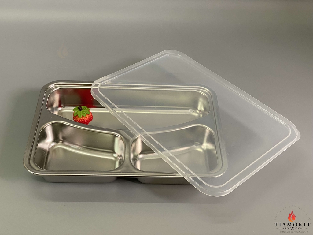 Khay chia cơm inox 3 ngăn mặt cười sâu lòng inox SUS201