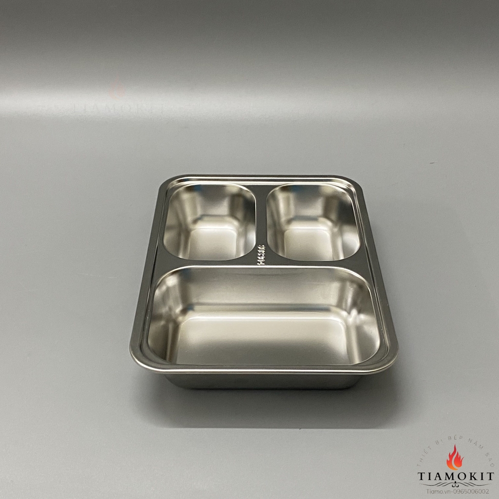 Khay 3 ngăn mẫu giáo chữ nhật inox 304