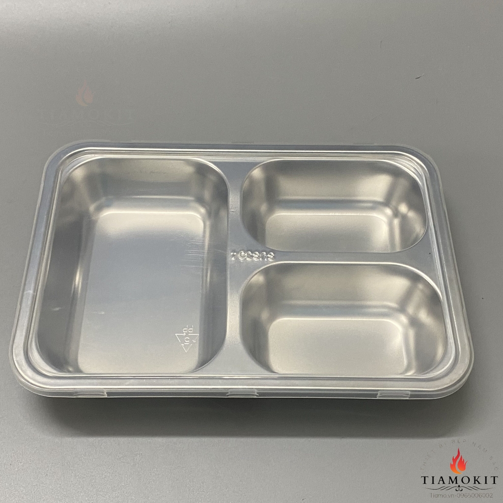 Khay 3 ngăn mẫu giáo chữ nhật inox 304
