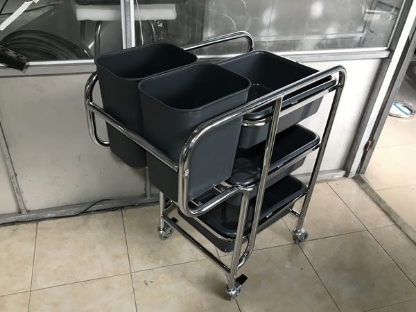 Xe đẩy thu dọn bàn ăn bát đĩa thức ăn thừa