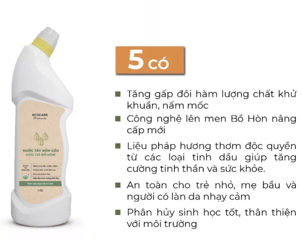 Nước tẩy rửa bồn cầu bồ hòn cam và bạc hà - Ecocare - 1 lít