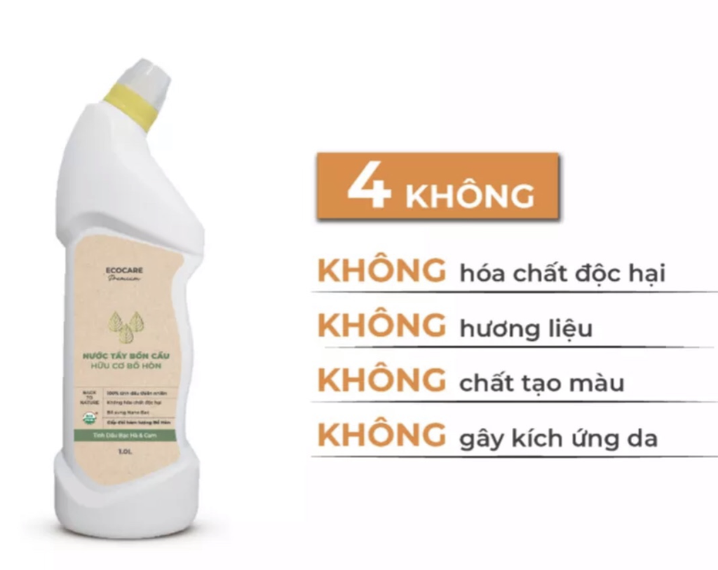 Nước tẩy rửa bồn cầu bồ hòn cam và bạc hà - Ecocare - 1 lít