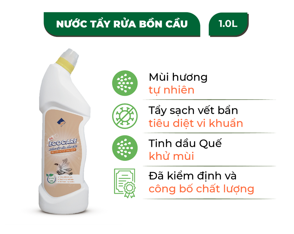 NƯỚC TẨY RỬA BỒN CẦU BỒ HÒN VÀ TINH DẦU QUẾ - 1 Lít - Ecocare - Hưng Yên