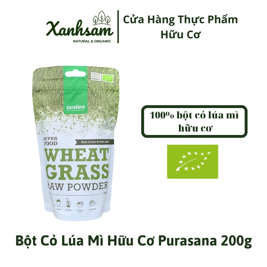 BỘT CỎ LÚA MÌ hữu cơ 200gr - EU - Purasana - Trung Quốc