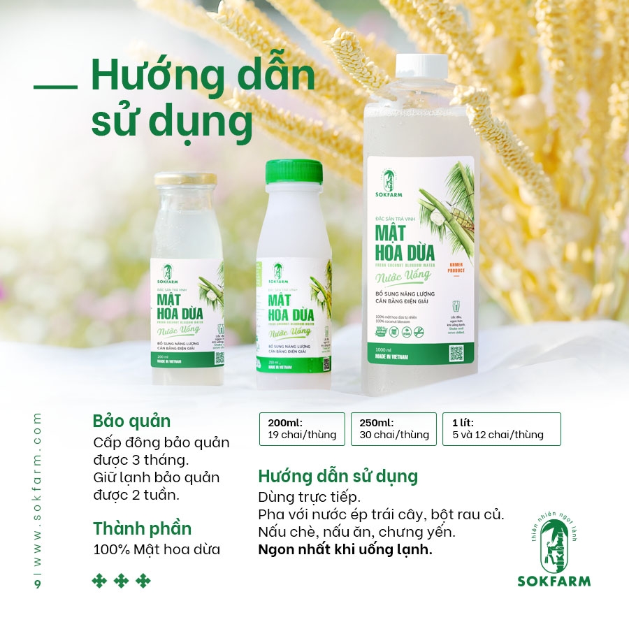 Nước uống Mật Hoa Dừa tự nhiên 250ml - SokFarm - Trà Vinh