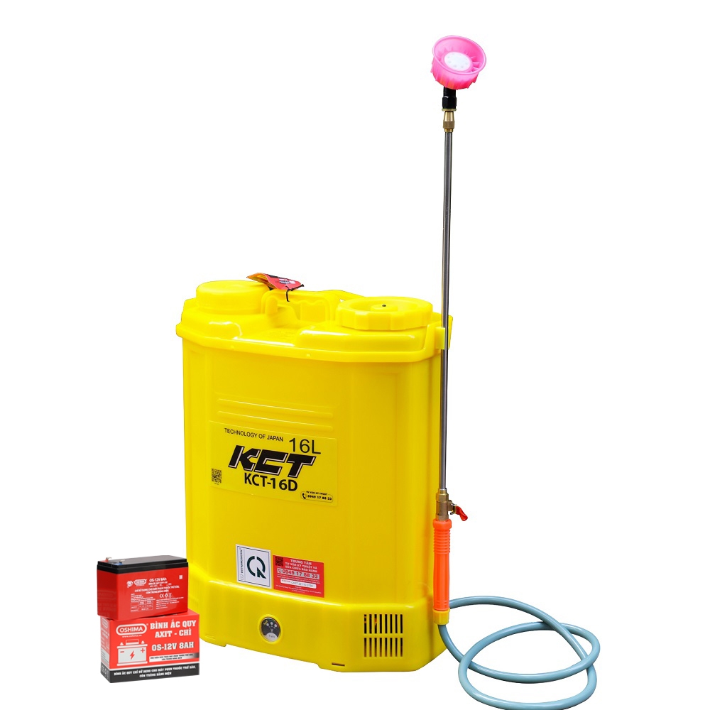 Máy phun thuốc trừ sâu, côn trùng điện KCT KCT16D-2 ắc qui Vàng Bình ắc qui 12V8Ah