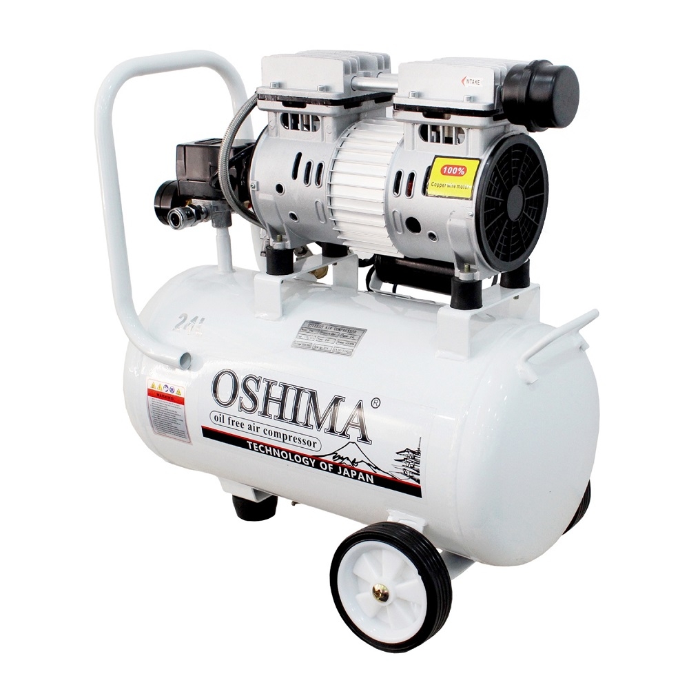 Máy nén khí Oshima 24L 2.0HP Trắng sữa Điện 1 pha (không dầu, chậm, dây đồng)