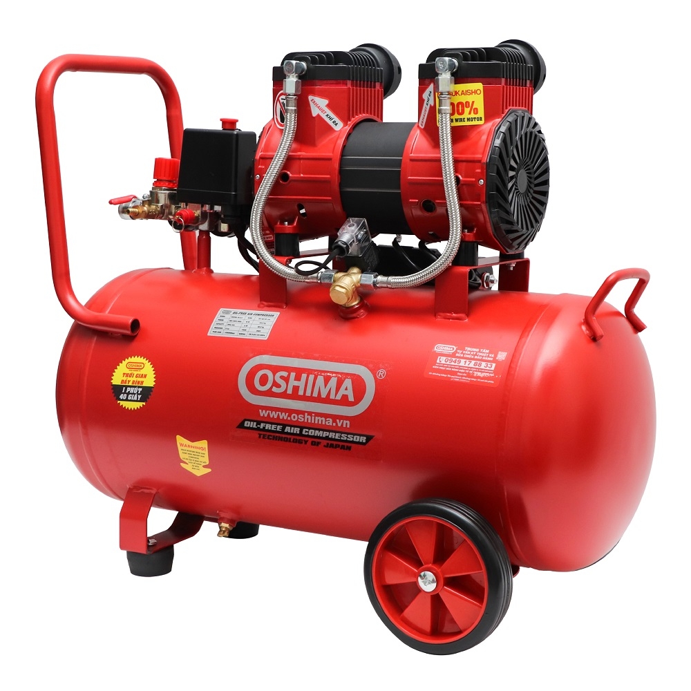 Máy nén khí Oshima 40L 3.0HP Đỏ Điện 1 pha (có dầu, nhanh, dây đồng)