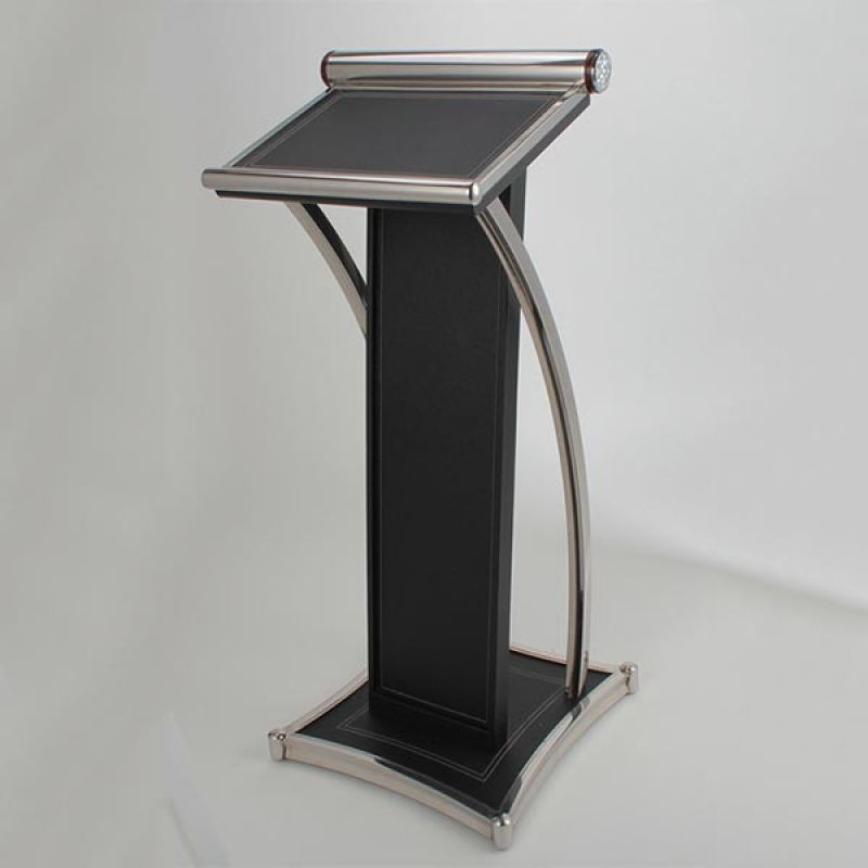 Bục Phát Biểu Thân Bọc Da Viền Inox Trắng