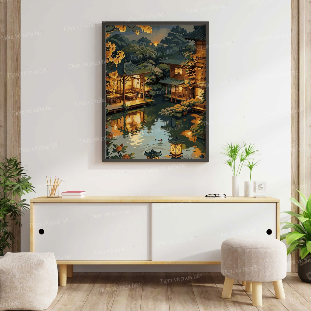Tranh số hóa Cổ trấn đã căng khung 40x50cm