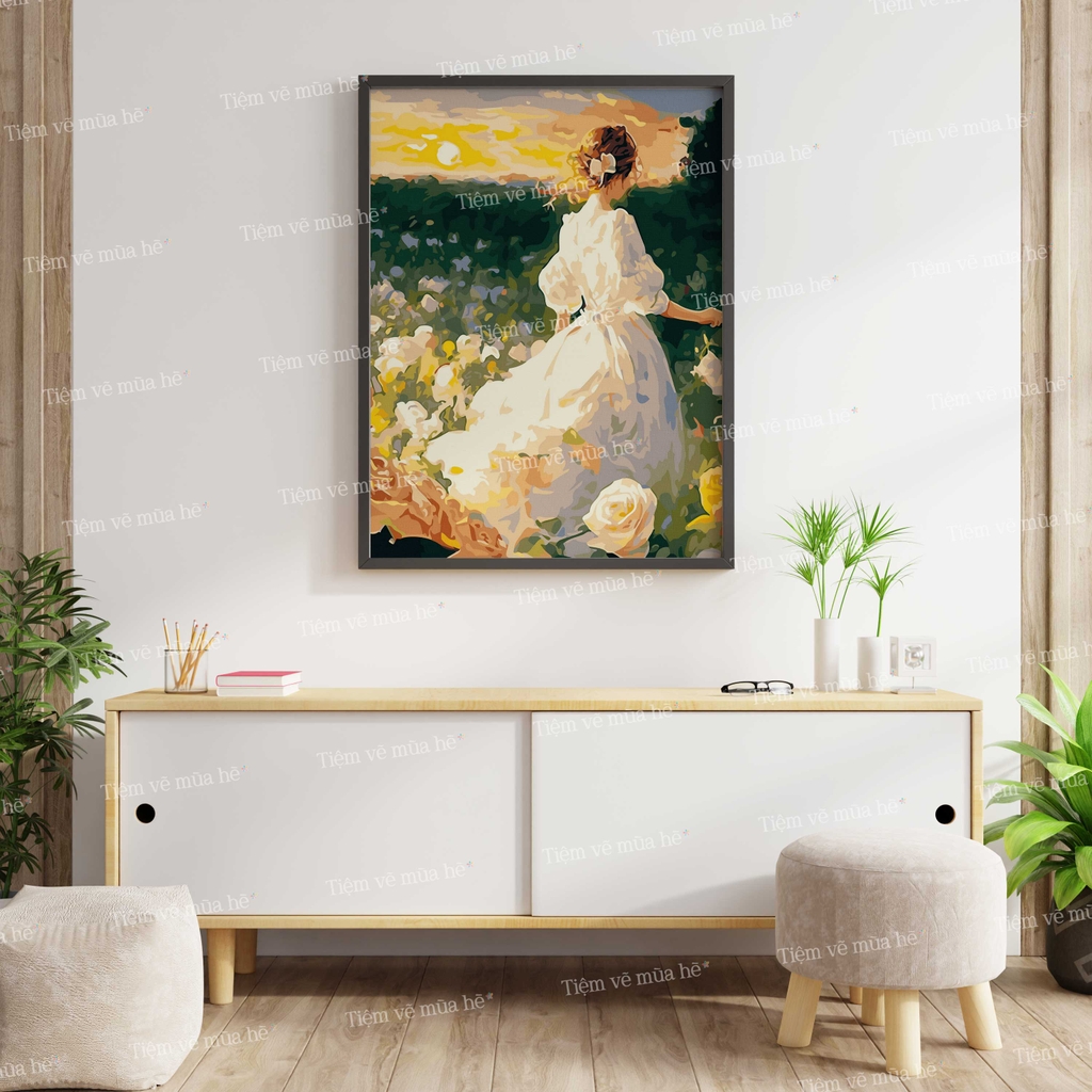 Tranh số hóa Đồi hoa hồng đã căng khung 40x50cm
