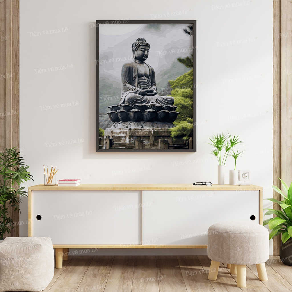 Tranh số hóa Phật Định Sương Quang đã căng khung 40x50cm