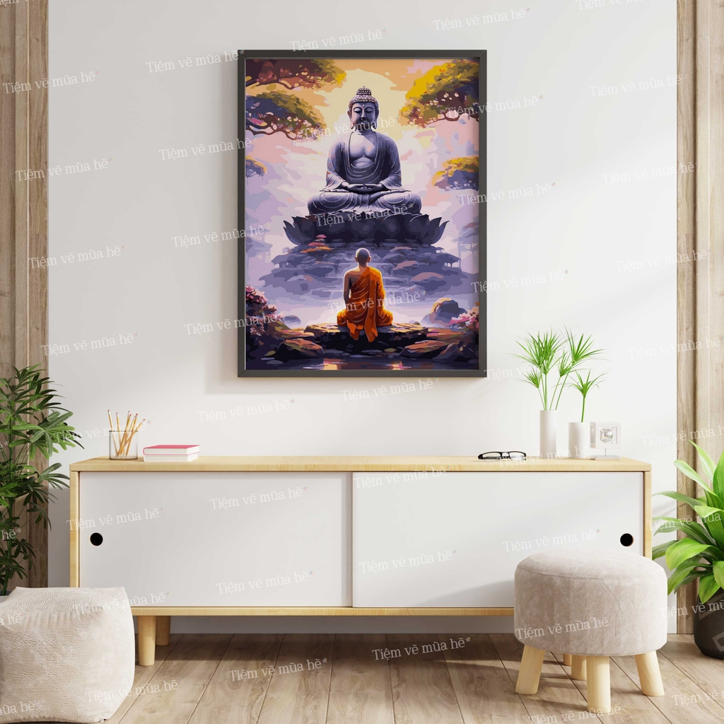 Tranh số hóa Thính Pháp đã căng khung 40x50cm