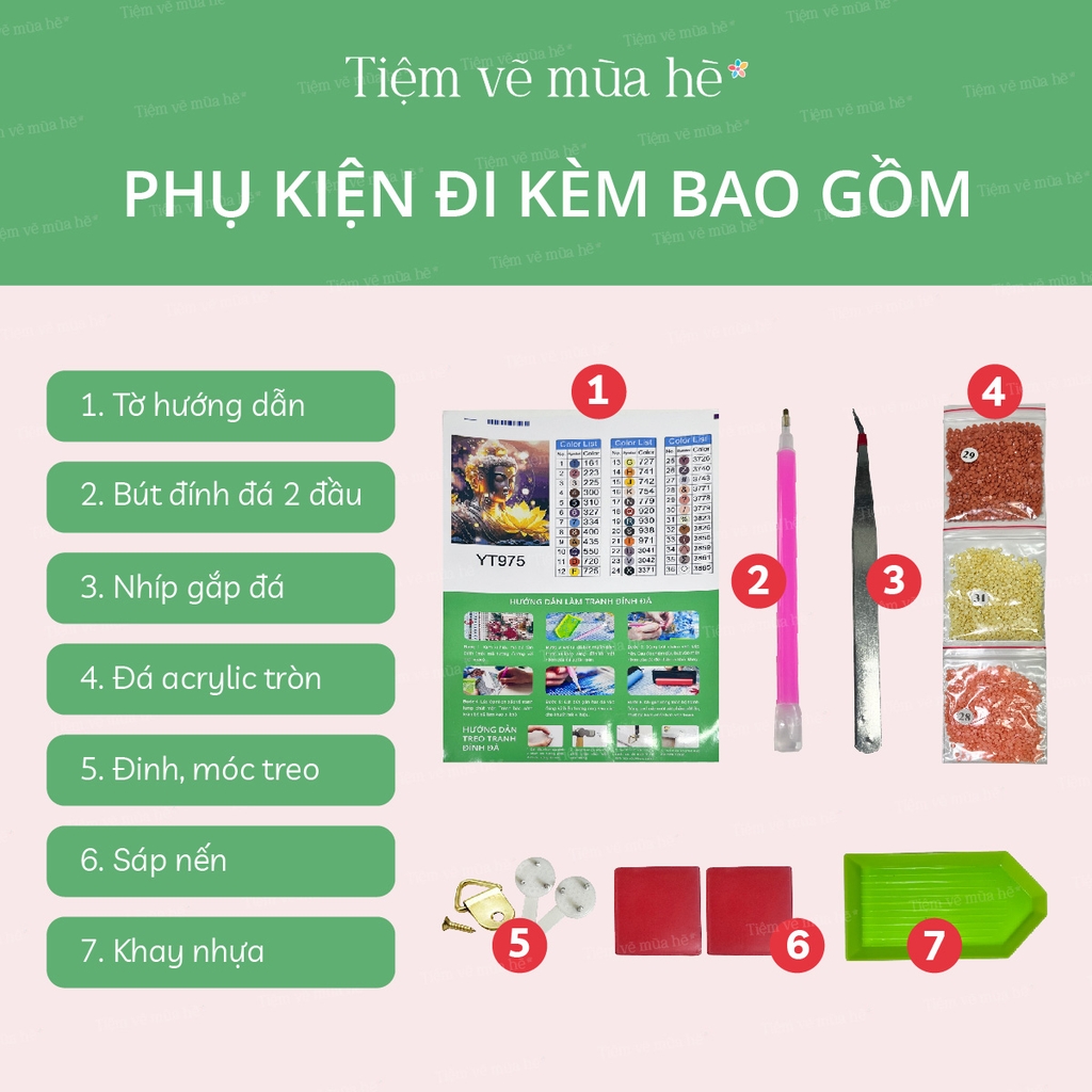 Tranh đính đá Hoa sen dưới thác đã căng khung 40x50cm có backboard