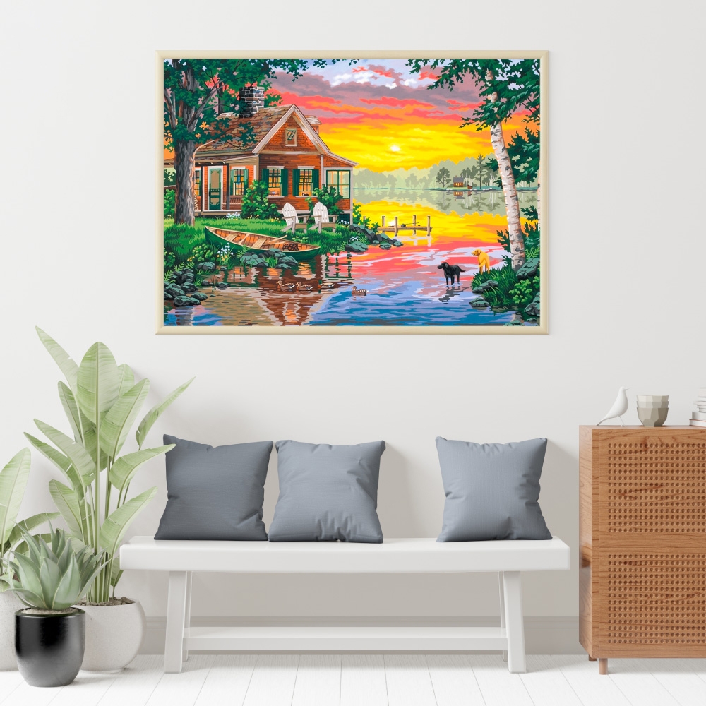 Tranh số hóa - Ngôi nhà bên sông đã căng khung 40x50cm 28 màu