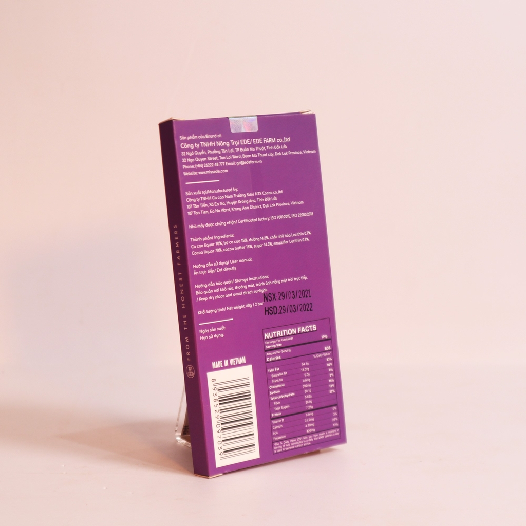 Sô cô la ĐEN GIA LAI 70% - 60g