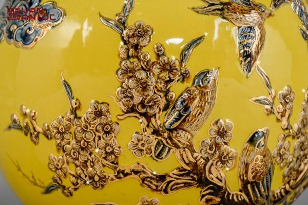 Bình Hút Lộc Công Danh Phú Quý Men Vàng Vẽ Vàng Bát Tràng