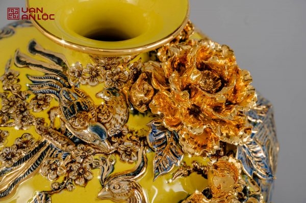Bình Hút Lộc Công Danh Phú Quý Men Vàng Vẽ Vàng Bát Tràng