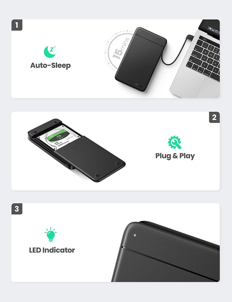 UGREEN 2.5-inch SATA Hard Drive Enclosure with Micro USB to USB-A Cable US221